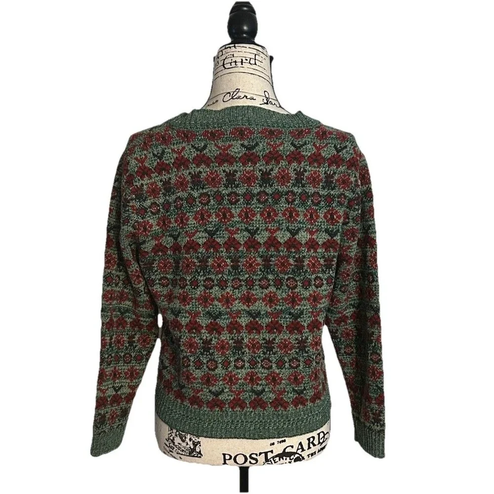 Cute NWT green and red floral-patterned square-neck cardigan - Picture 2 of 6